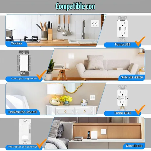 Vista 4 de Paquete de 2 cubiertas de salida de decoración de placa de pared sin tornillos de 2 bandas