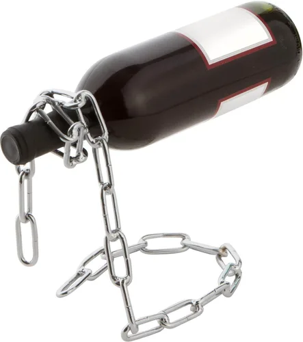 Vista 5 de Fantasee Soporte de vino con cadena colgante, soporte mágico de acero inoxidable, soporte para botellas de vino, regalo novedoso para decoración