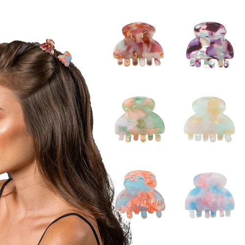 Vista 9 de Cobahom Pinzas de pelo acrílicas de concha de tortuga y leopardo para mujeres y niñas, 12 mini garras y pasadores para cabello fino o grueso