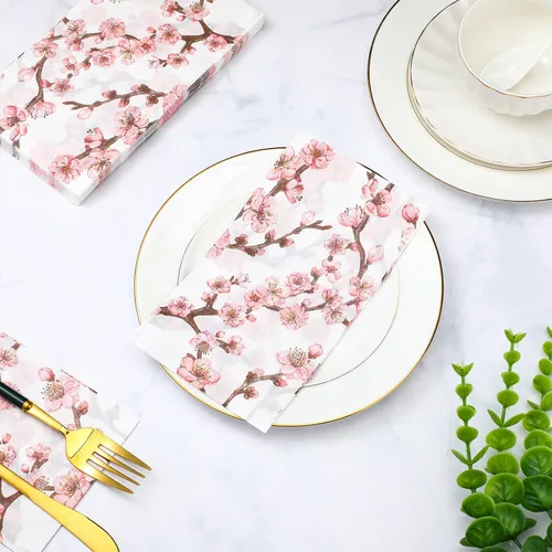 Vista 6 de Estune 200 servilletas de 2 capas desechables de papel con flores de papel para cena, servilletas de mano para baño, tocador, boda, vacaciones