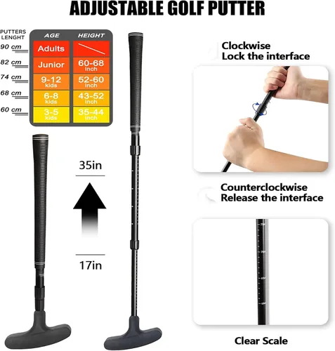 Vista 2 de Adjustable Mini Golf Putter Set with 8 Golf Balls, Two Way Golf Putters for Men Women Right/Left Handed, Mini Club Set Golf Gifts