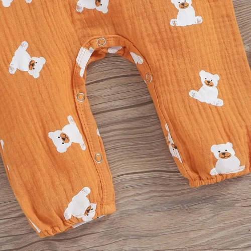 Vista 4 de Enterizo de una pieza para bebé recién nacido de lino y algodón con botones y estampado solar para bebé