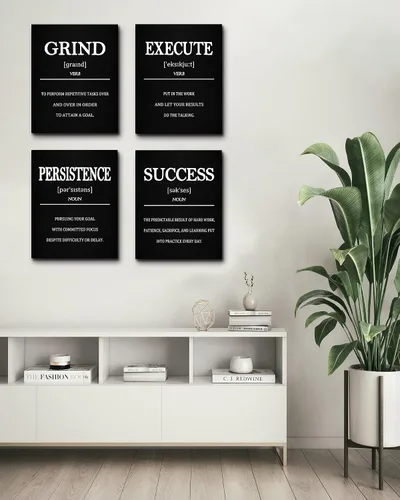 Vista 3 de Lienzo decorativo inspirador de oficina con marcos de madera, decoración de pared motivacional para oficina, citas de afirmaciones positivas, arte