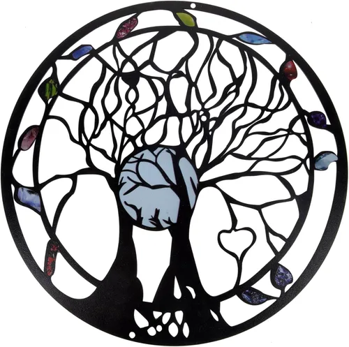 Vista 7 de Arte decorativo de pared de árbol de metal – 11.8 pulgadas, decoración decorativa de árbol de la vida, decoración de sala de estar, escultura