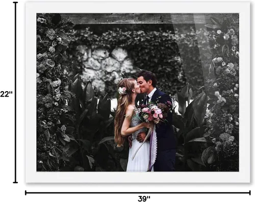 Vista 9 de Marco de madera maciza blanca de 39 x 22 pulgadas, incluye protector de acrílico UV, tablero de respaldo de espuma libre de ácidos, accesorios