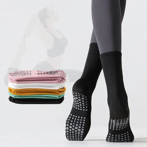 Vista 3 de Tergy 8 pares de calcetines largos de yoga con agarre para mujer, calcetines antideslizantes antideslizantes para pilates, barras, danza, yoga
