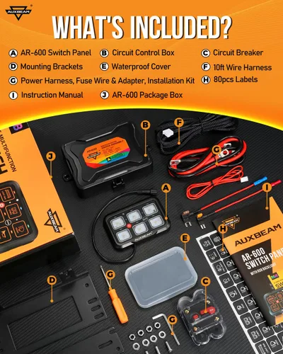 Vista 8 de Auxbeam Panel de interruptores de 6 bandas Bluetooth AR-600 RGB con botón grande, interruptor auxiliar con interruptor de palanca momentáneo