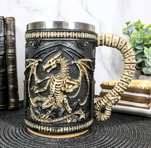 Vista 8 de Ebros Gift Taza de café gótica legendaria de huesos esqueléticos Osario Dragón Overlord Cerveza Grande Stein Tankard Taza de café Calabozos Dragones
