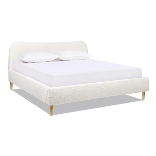 Vista 9 de Jennifer Taylor Home - Cabecero curvo romano de bouclé tapizado, marco de cama de plataforma moderna Boucle blanco marfil