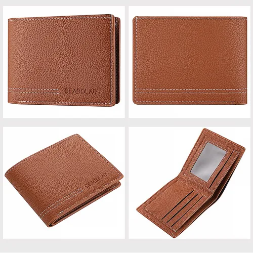 Vista 2 de SPDTECH Cartera para hombre, material de poliuretano, 4 tarjeteros de crédito, 2 bolsillos para dinero, 1 ventana transparente, adecuada