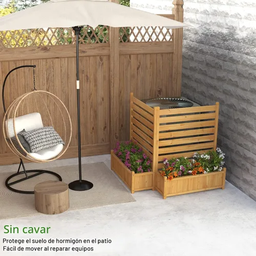 Vista 2 de GDLF Valla para Aire Acondicionado, Pantalla de Privacidad de Madera para Exteriores con Jardinera para Bote de Basura, Equipo de Piscina, Kit Sin