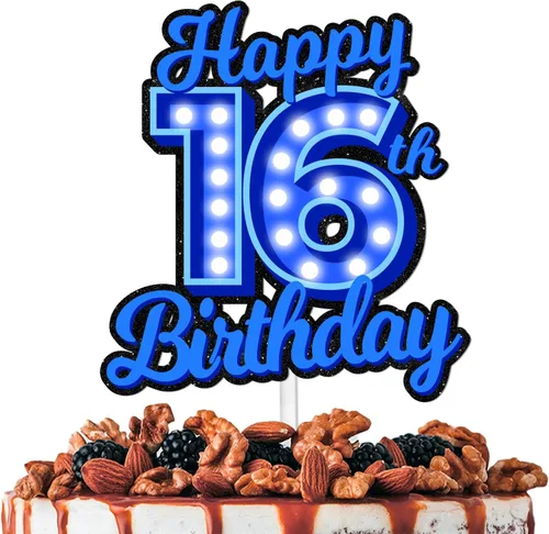Vista 15 de Decoración de pastel de cumpleaños 10 con purpurina azul Let's Glow Crazy Party Theme Decor Supplies Men Women Happy Birthday 10 Anniversary Party