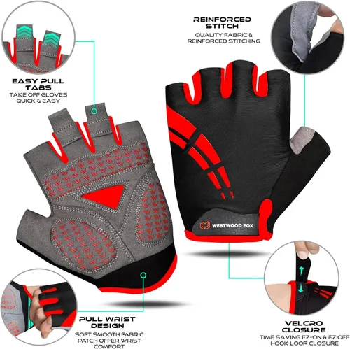 Vista 2 de WESTWOOD FOX Guantes de ciclismo para hombres y mujeres, medio dedo, unisex, acolchados, antideslizantes, guantes de bicicleta de montaña