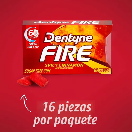Vista 4 de Dentyne Goma de mascar Fire Spicy Cinnamon sin azúcar, 3 paquetes de 16 piezas (48 piezas en total)