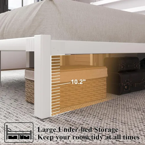 Vista 4 de LoVinson Base de cama tamaño King, base de cama de plataforma resistente con base de metal fuerte, almacenamiento debajo de la cama, base de Blanco