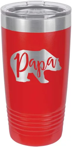 Vista 14 de PAPA BEAR BLACK Vaso de bebida de 20 onzas con pajita Taza de viaje grabada con láser Comparar con Yeti Rambler Idea de regalo para papá