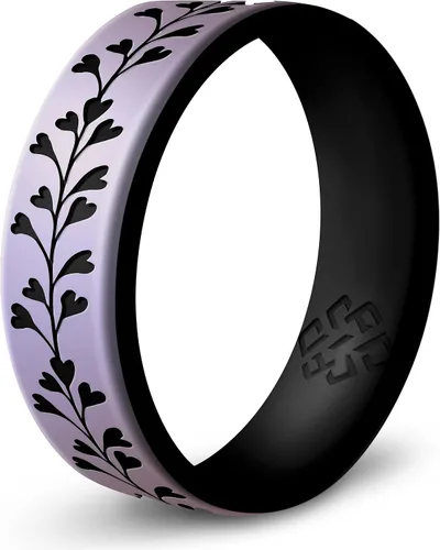 Vista 22 de Anillo de silicona Knot Theory en Filigrana, Floral, Corazones o Laurel - Banda de boda de silicona grabada de doble capa, para actividades