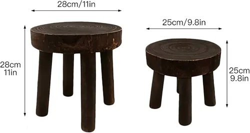 Vista 7 de TITA-DONG Taburete de madera moderno, estante para maceta, taburete de pie de madera redondo sólido para cocina, dormitorio, sala de estar, baño