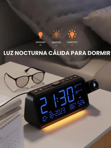 Vista 8 de Mesqool Reloj despertador de proyección para techo de dormitorio, reloj digital con modo de días laborables/fines de semana, fecha, temperatura