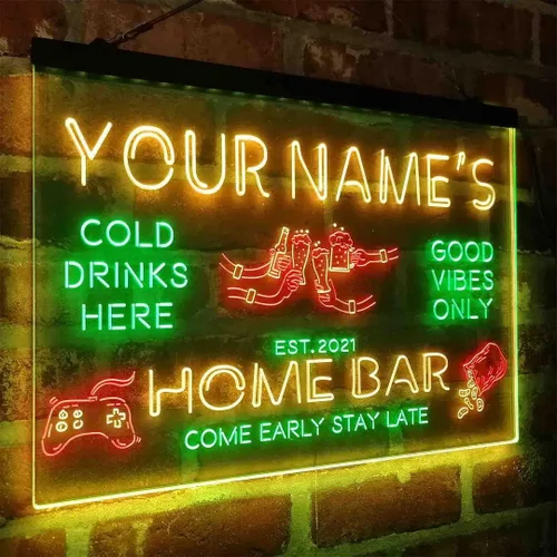 Vista 7 de Letrero de luz de neón LED tricolor para fiesta de cerveza, bar, personalizable, nombre, fecha, texto y cita, fuente verde y rojo y amarillo, 13 x