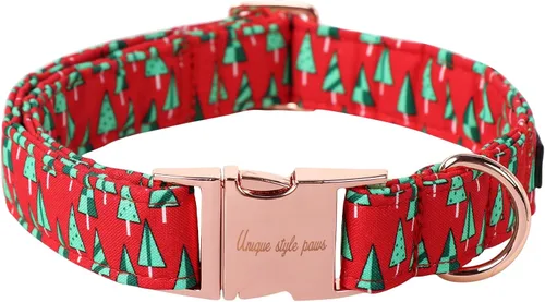 Vista 8 de Collar de perro de Navidad de Unique Style Paws con hebilla de plástico y colgante, a cuadros rojo y negro, collares de algodón para cachorros