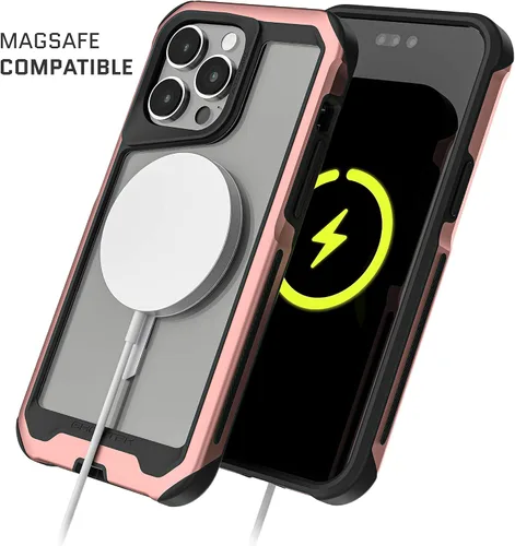 Vista 5 de Ghostek ATOMIC - Funda delgada para iPhone 14 Pro Max para mujer, con anillo MagSafe, parte trasera transparente, a prueba de golpes, resistente
