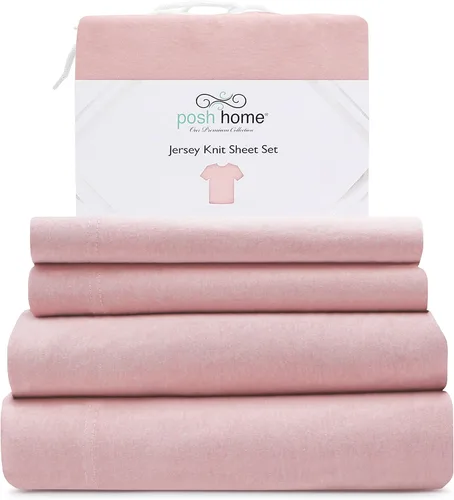 Vista 15 de Posh Home Juego de sábanas de punto de jersey, sábanas de 3 piezas, sábanas de jersey de algodón transpirable y suave, incluye sábana encimera