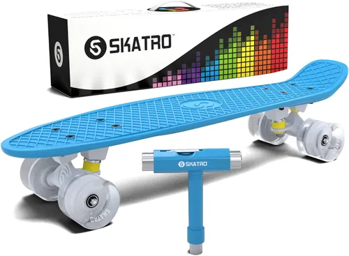 Vista 6 de Skatro - Monopatín modelo mini cruiser. Tablero de plástico de estilo retro de 22 x 6 pulgadas.Viene completo.