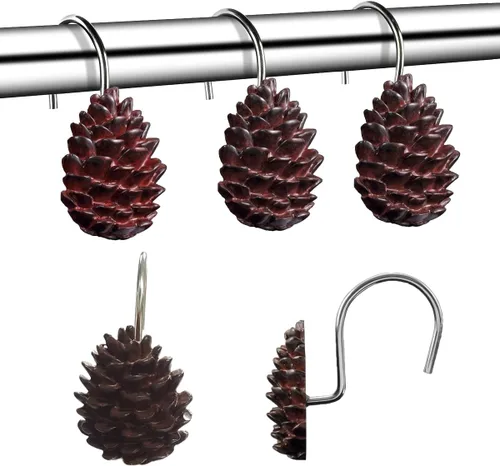 Vista 8 de YUKUNTANG Seashell - Ganchos para cortina de ducha, 12 piezas de anillos de cortina de ducha de resina decorativa antioxidante para baño, Concha