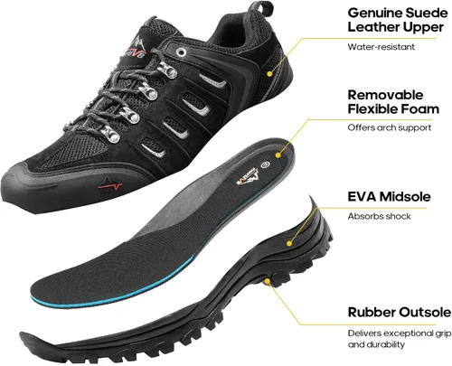 Vista 2 de NORTIV 8 Zapatos de senderismo impermeables para hombre, zapatos de senderismo de cuero para exteriores, senderismo, camping, caminata