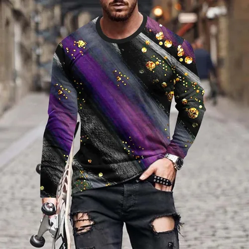 Vista 2 de Sudaderas de manga larga para hombres Impresión gráfica 3D Jersey Ropa Cuello redondo Camisetas básicas Túnica Tops