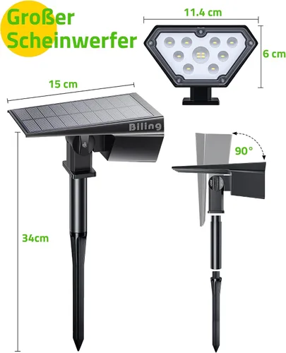 Vista 5 de Biling Focos solares para exteriores, luces solares 2 en 1 para paisaje, 12 bombillas LED, alimentadas por energía solar, IP67, impermeable Blanco