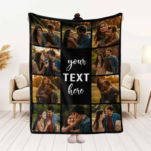 Vista 2 de MyPupSocks Manta de fotos personalizada para la familia, manta personalizada con 10 fotos y texto para mejores amigos, personaliza tus propias fotos