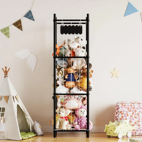 Vista 2 de SpaceAid Organizador de Almacenamiento de Animales de Peluche, Soporte de Almacenamiento de Juguetes de Peluche del Zoológico de Animales de Madera