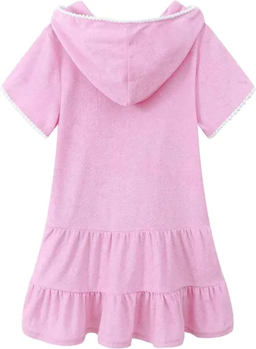 Vista 3 de Bata de baño para niñas pequeñas, con cremallera, para playa, con bolsillos, con vuelo (rosa, 3-4 años)