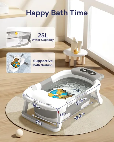Vista 5 de AVIDOR Bañera de bebé 2 en 1 con soporte para recién nacidos y bebés, bañera plegable para bebés, regalos de baby shower para nuevos padres, gris
