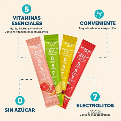 Vista 5 de Venture Pal Paquetes de electrolitos en polvo sin azúcar, paquetes de hidratación líquida diaria IV para una rehidratación rápida 7 electrolitos