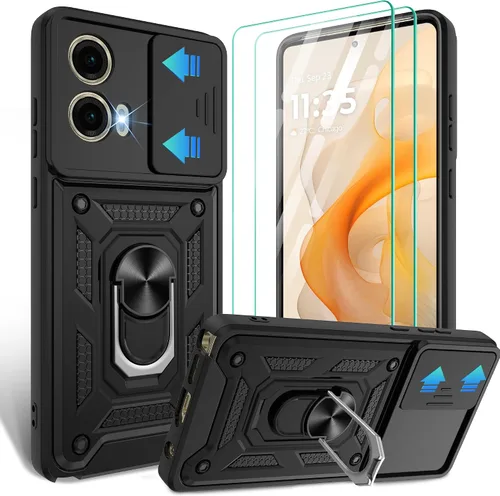 Vista 58 de Gritup Funda para Moto G Stylus 5G-2021 con cubierta deslizante para cámara 1 paquete de protectores de pantalla HD Soporte de metal giratorio