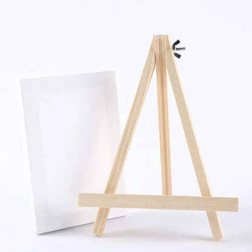 Vista 3 de Mini lienzo de 6 x 6 pulgadas y caballete de trípode de madera de 7 x 9 pulgadas para pintar y dibujar manualidades, paquete de 2