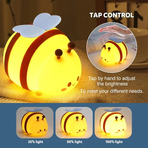 Vista 7 de Luz nocturna de abeja, bonita lámpara de noche de animales de silicona, lámpara de noche para habitación de niños, lámpara LED regulable, lámpara