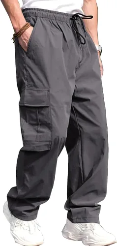 Vista 3 de THWEI Pantalones cargo para hombre, casuales, con cordón, de algodón, pantalones de trabajo al aire libre