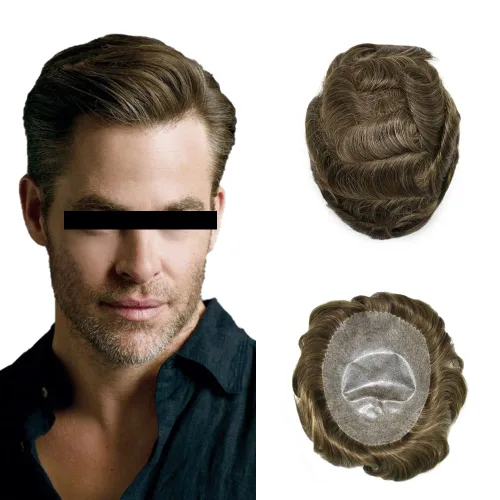 Vista 39 de Toupee para los hombres pelo humano real poli piel hombres piezas de pelo sistema de reemplazo de pelo para hombres tupé postizo para hombres PU