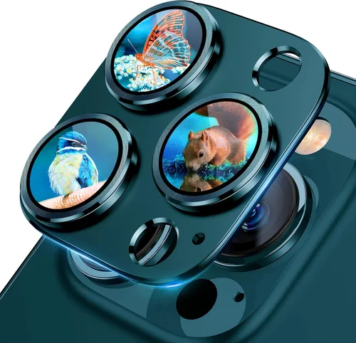 Vista 13 de Uyiton Protector de lente de cámara para iPhone 17 Pro - [Tipografía única + lente de teléfono diseño de círculo rojo] Cubierta de cámara de vidrio