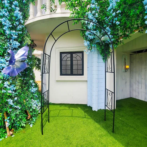 Vista 7 de Pérgola de hierro práctico, arco de árbol de jardín, arco de enrejado de metal para plantas trepadoras, vides de uva de rosas, decoración de pérgola