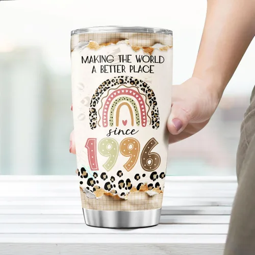 Vista 6 de Making The World A Better Place Since 1996 - Vaso de acero inoxidable de 20 onzas, regalo de cumpleaños para mujeres, regalo de cumpleaños para 30