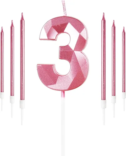 Vista 68 de Vela rosa de cumpleaños número 1 con 6 velas largas, decoraciones de decoración de pastel para fiesta de niña de 1 año, suministros de celebración