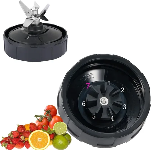 Vista 11 de Cuchilla macho de repuesto de 7 aletas y vaso de licuadora de 24 onzas con tapa compatible con Nutri Ninja Blender