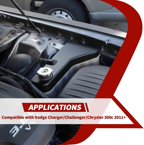 Vista 7 de Cubierta de tanque de refrigerante y moldura del motor compatible con Dodge Charger 2011-2023, para Dodge Challenger 2011-2023, para Chrysler 300c