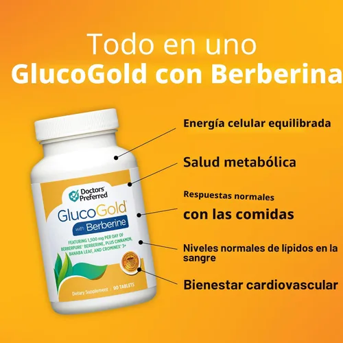 Vista 2 de DOCTORS' PREFERRED GlucoGold con berberina, canela concentrada, cromo, extracto de hoja de banaba (90 tabletas)