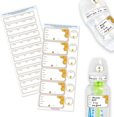Vista 12 de Etiquetas de Mabel's Labels para biberones del bebé – 24 etiquetas de nombre personalizables y lavables para guardería, almacenamiento de leche